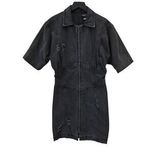 Retrofête Distressed Black Denim Mini Dress Size L